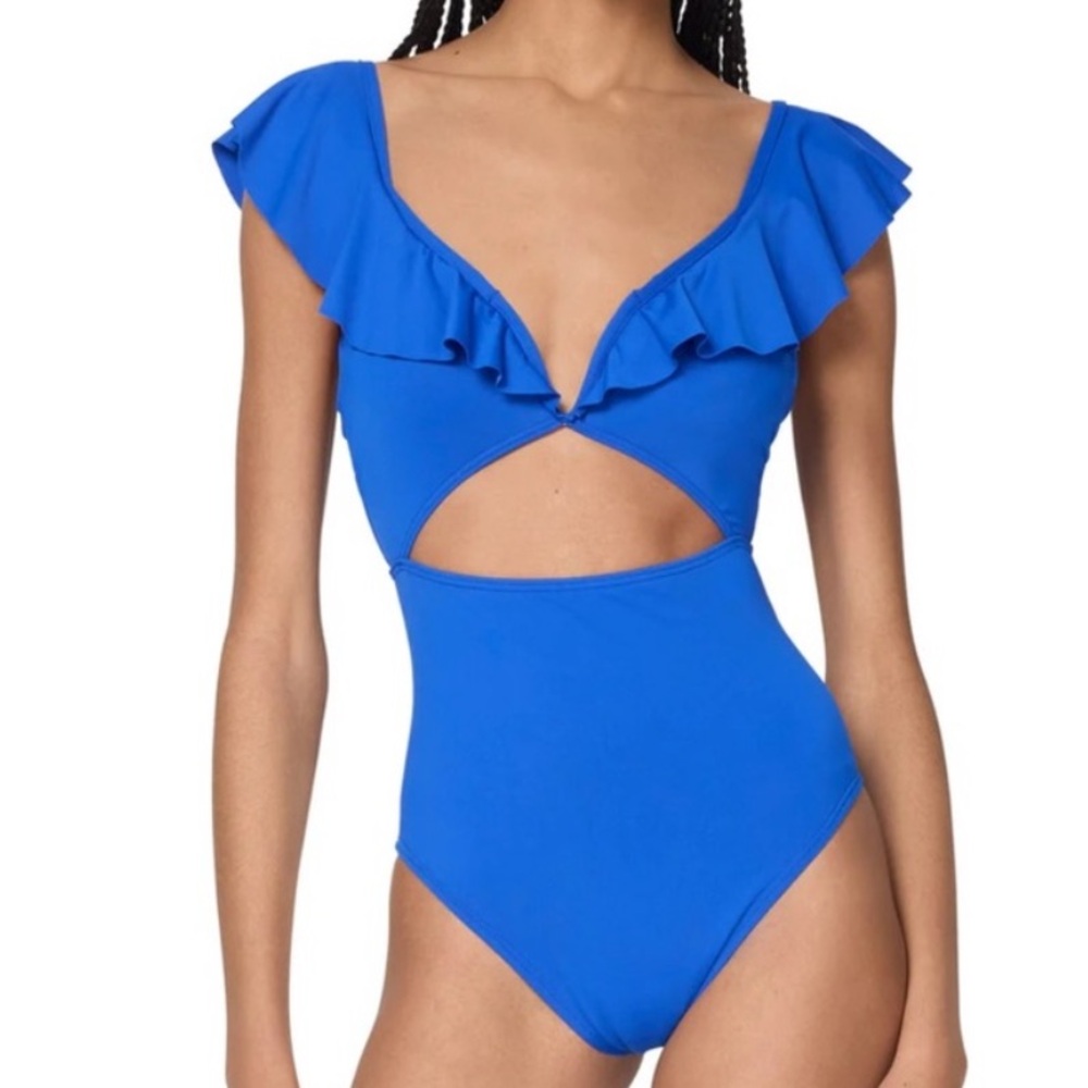 NWT Kate Spade Ruffle Vwire One Piece Nautical Blue Size Large